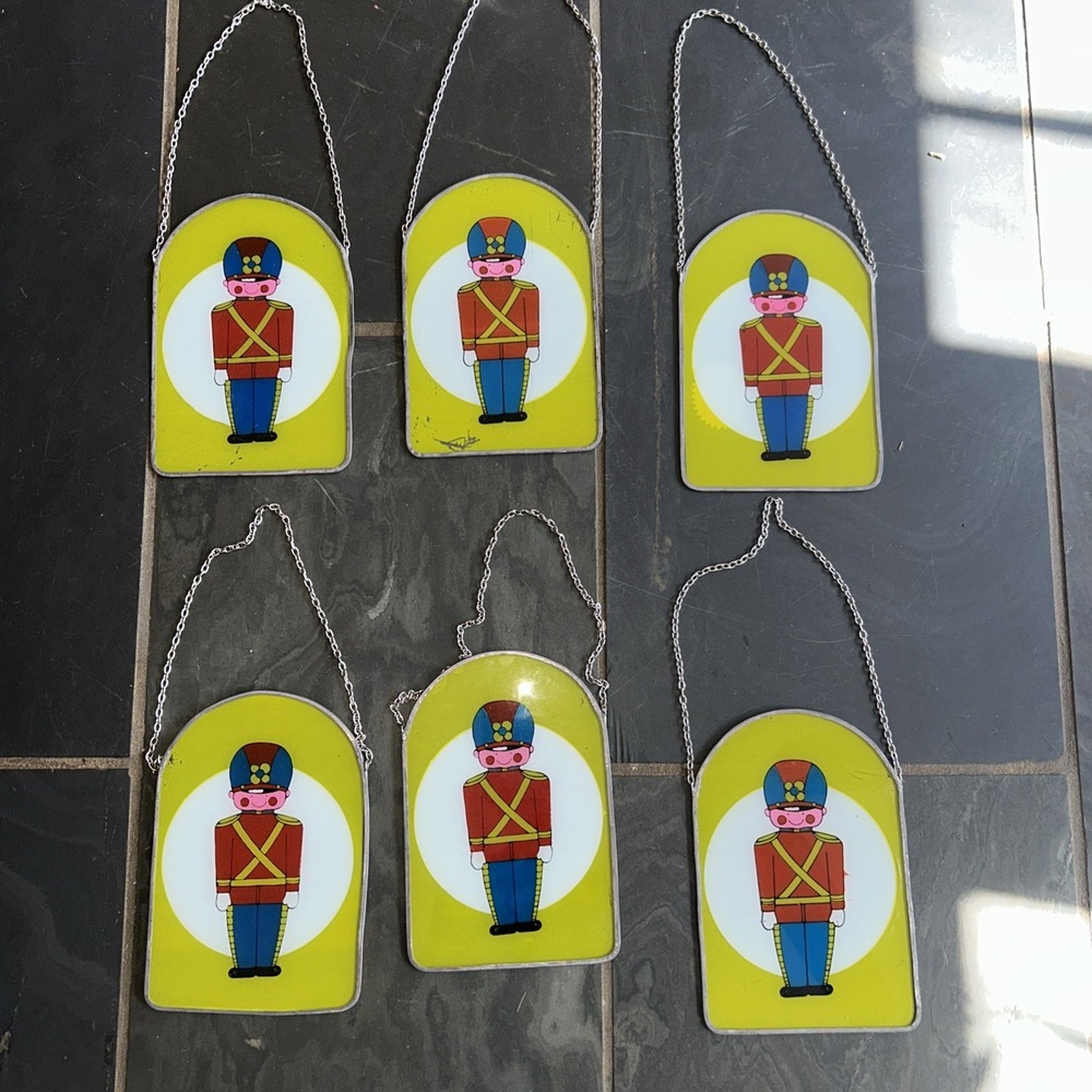 Stained / Painted Glass Christmas Toy Soldier‎ Decoration Lot Of 6 Vintage J6